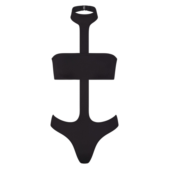 NWT SKIMS SWIM CUT OUT HALTER MONOKINI IN ONYX - Picture 1 of 8